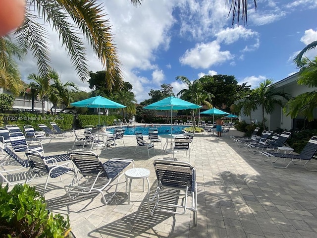 view of swimming pool with a patio