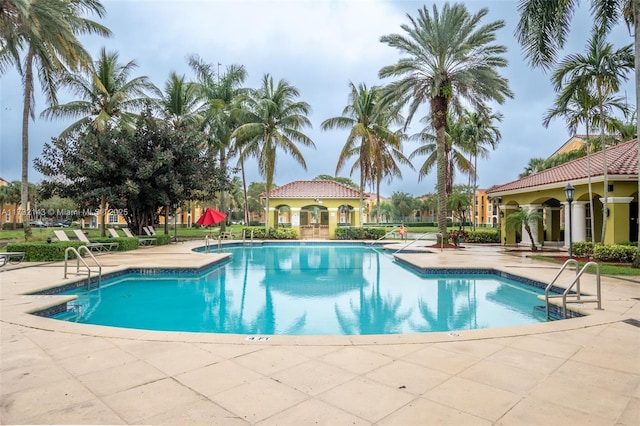 view of swimming pool with a patio