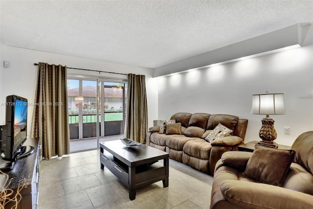 living room featuring a textured ceiling