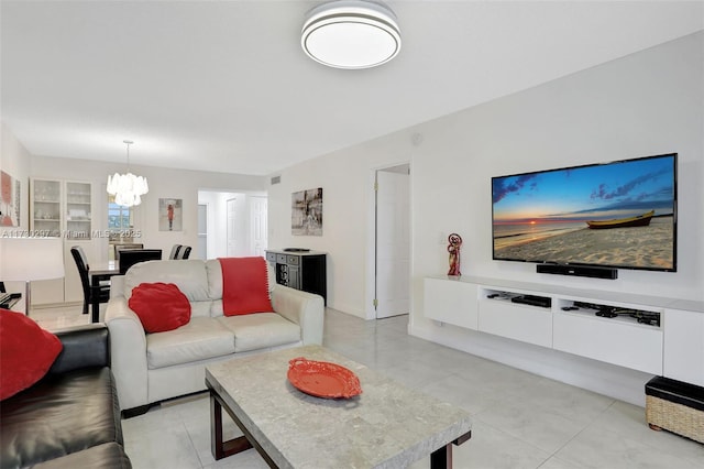 living room with a chandelier