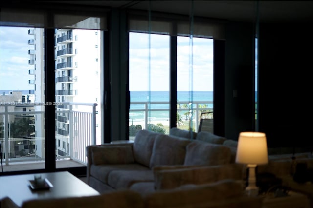 living room with a water view