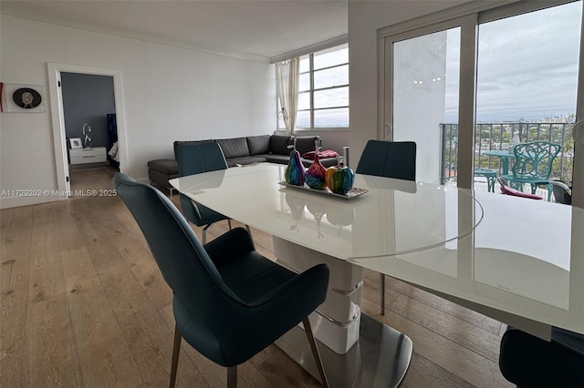 dining space with hardwood / wood-style flooring