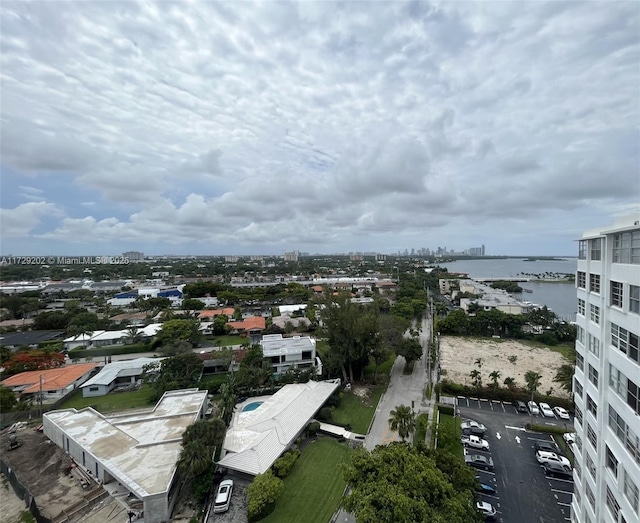 bird's eye view featuring a water view