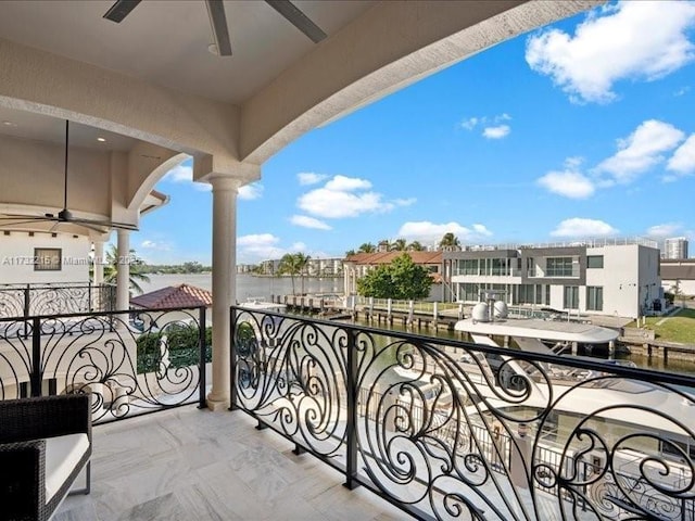 balcony with ceiling fan