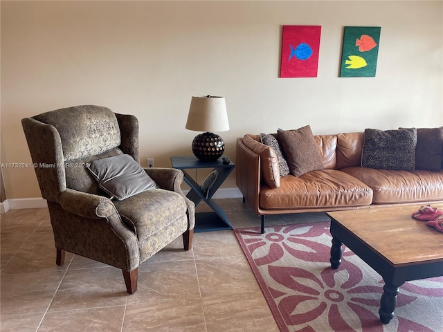 living room featuring tile patterned floors