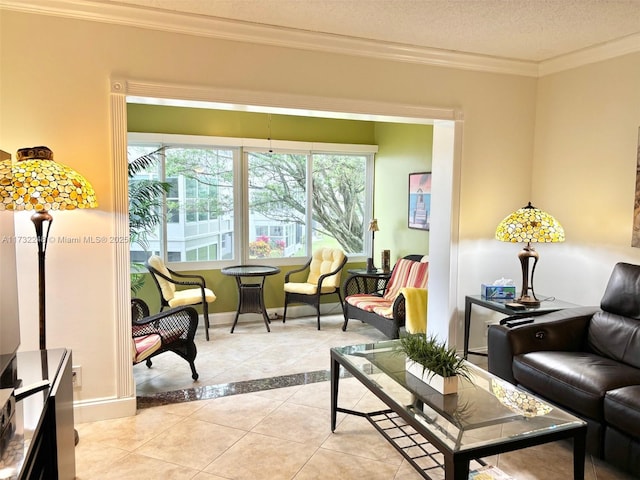 interior space with crown molding and a textured ceiling