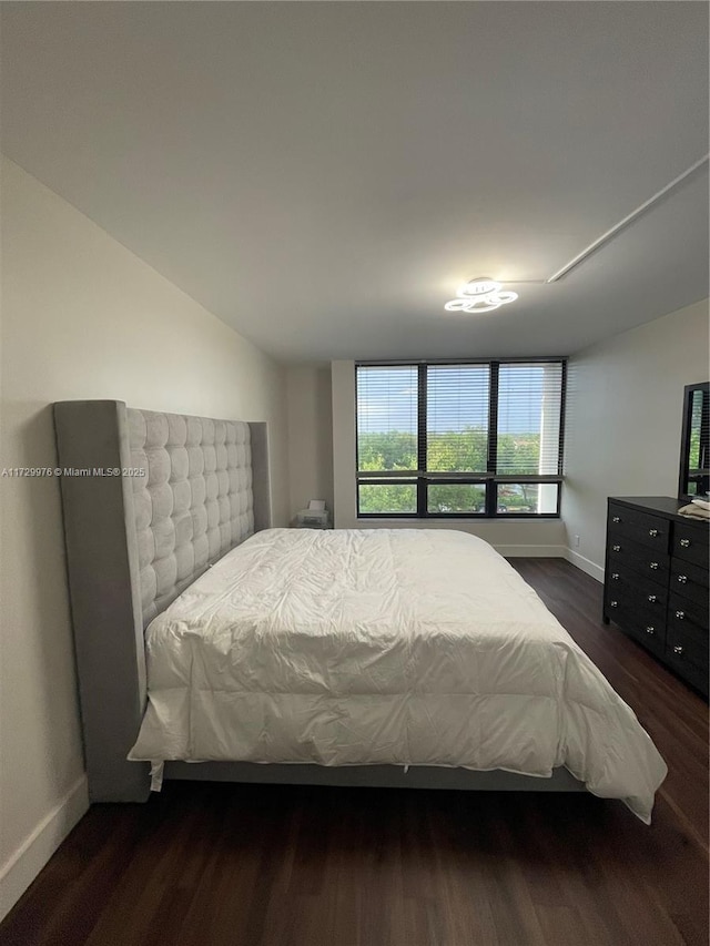 bedroom with dark hardwood / wood-style flooring