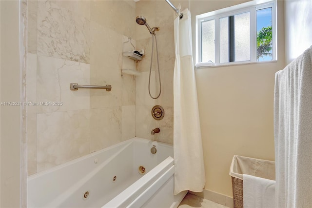 bathroom featuring shower / tub combo with curtain