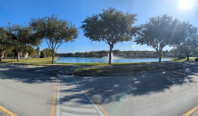 view of road with a water view