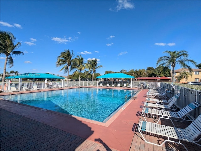 view of swimming pool featuring a gazebo and a patio