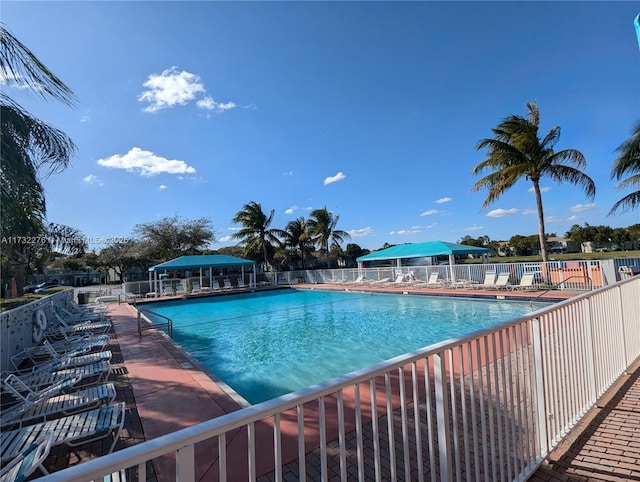 view of pool with a gazebo and a patio