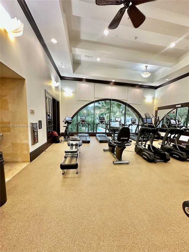 workout area with ornamental molding