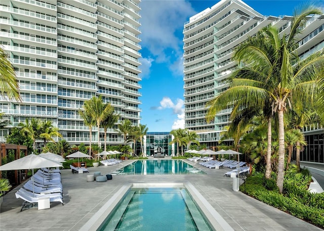 view of pool featuring a patio area