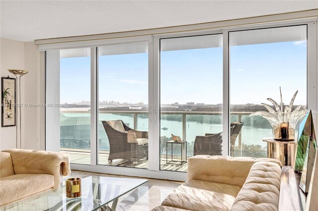 entryway featuring plenty of natural light and a water view