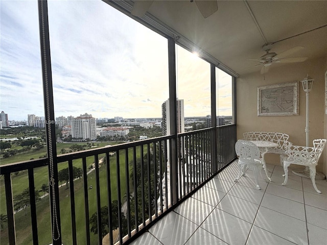 balcony with ceiling fan