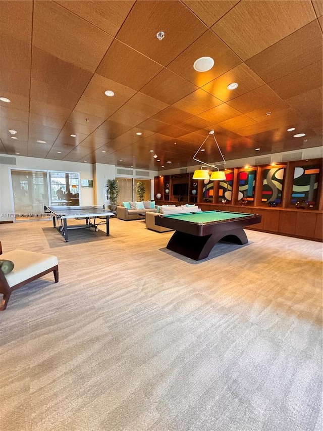 game room featuring pool table and carpet floors