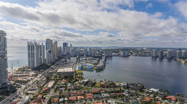 bird's eye view featuring a water view