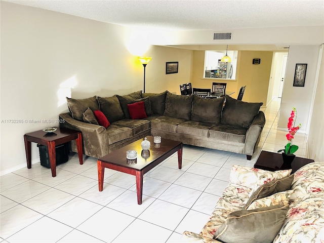 living room featuring a textured ceiling