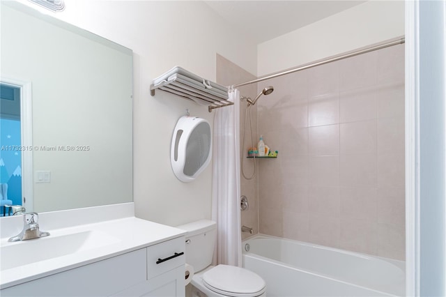 full bathroom with vanity, toilet, and shower / bath combo with shower curtain