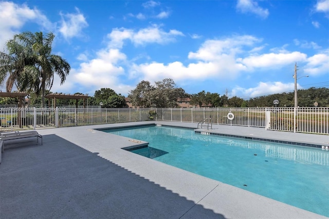 view of swimming pool with a patio