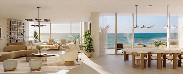 sunroom with a water view and a wealth of natural light