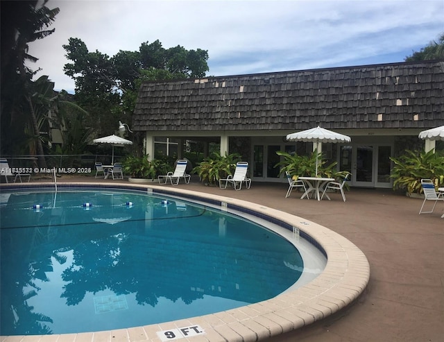 view of swimming pool with a patio area