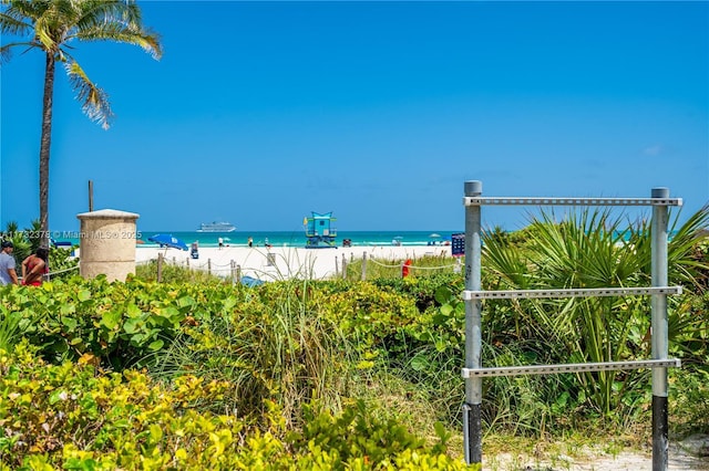 view of water feature with a view of the beach