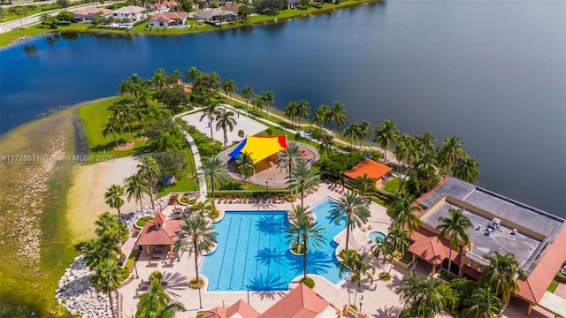 aerial view with a water view