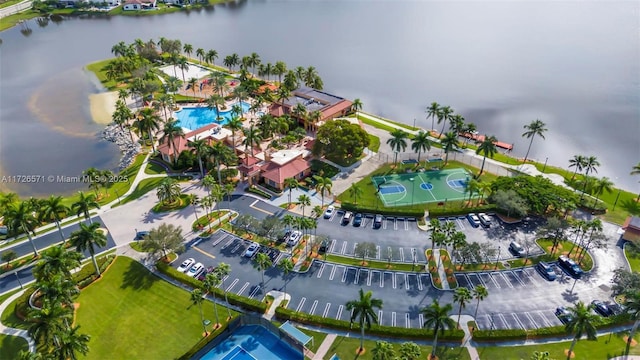 aerial view with a water view