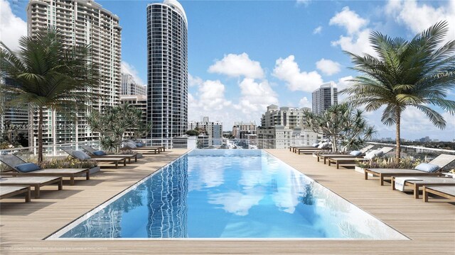 view of pool with a wooden deck