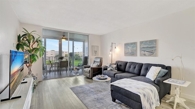 living room featuring light hardwood / wood-style flooring and expansive windows