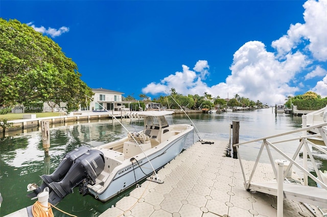 view of dock with a water view