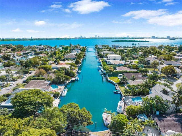 aerial view with a water view