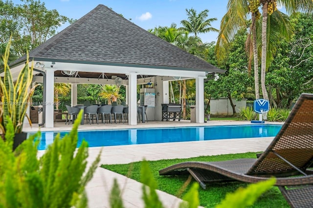 view of swimming pool with a gazebo