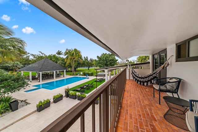 view of swimming pool with a gazebo