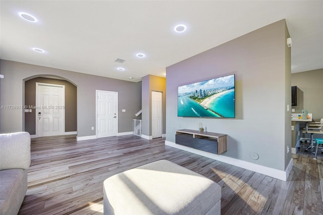 living room with hardwood / wood-style floors