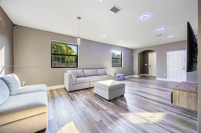 living room featuring light wood-type flooring