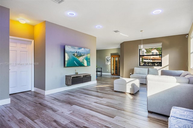 living room with hardwood / wood-style flooring