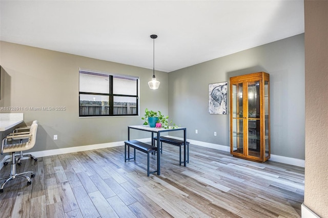 dining space with light hardwood / wood-style flooring