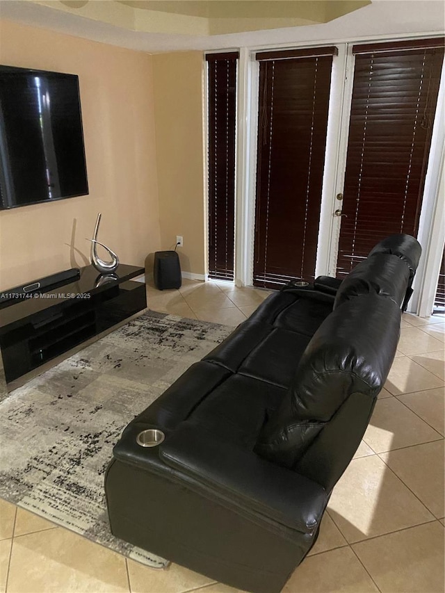 living room featuring light tile patterned floors