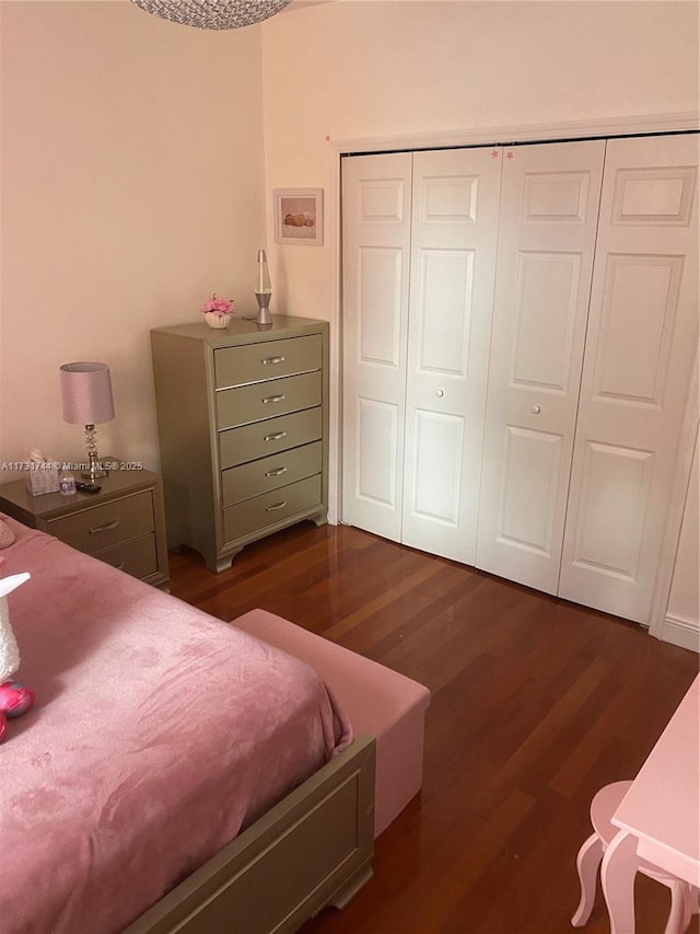 bedroom with a closet and dark wood-type flooring