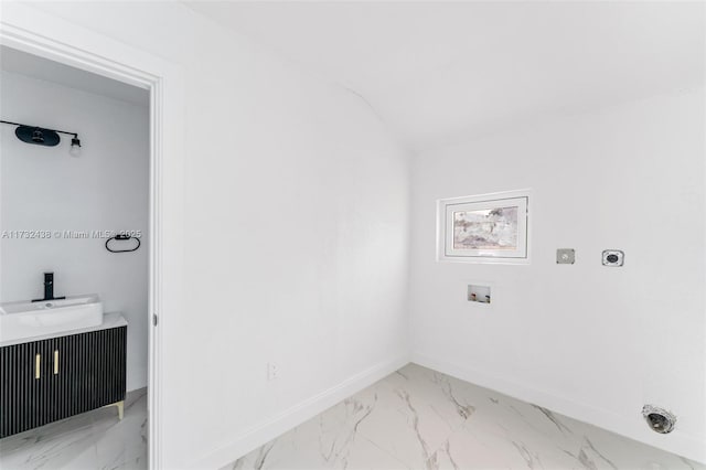 laundry area with electric dryer hookup, sink, and washer hookup