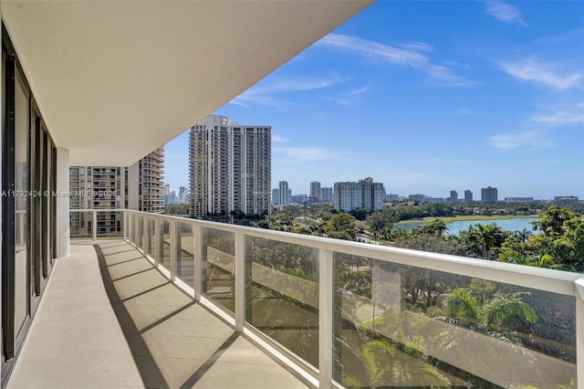 balcony featuring a water view