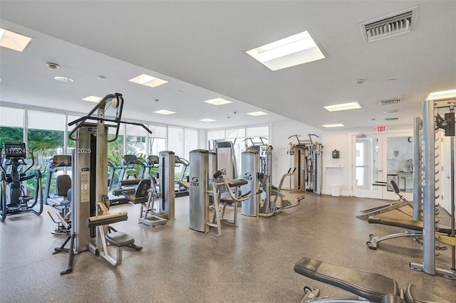 exercise room featuring expansive windows