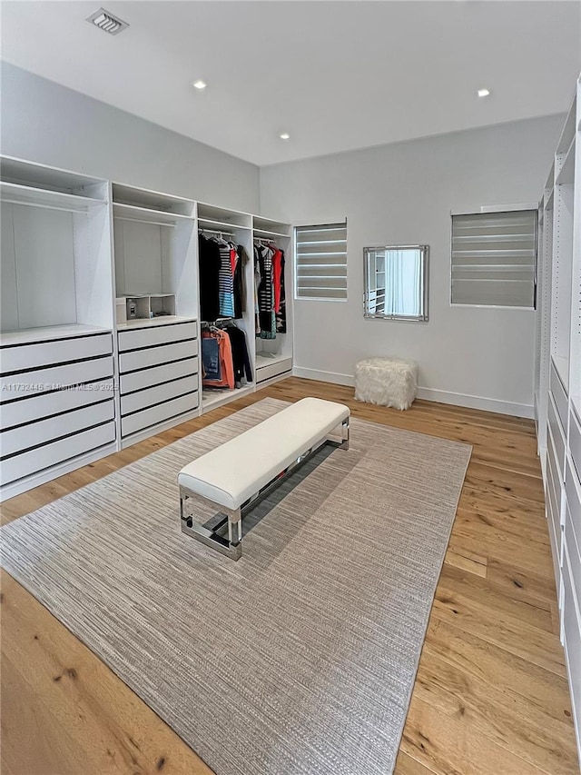 bedroom featuring wood-type flooring and a closet