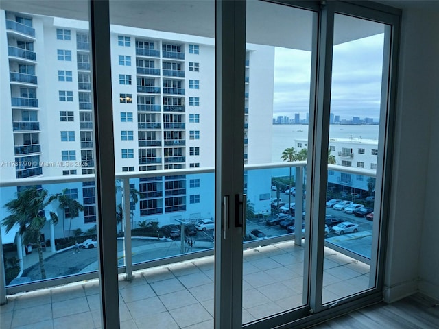 doorway with expansive windows