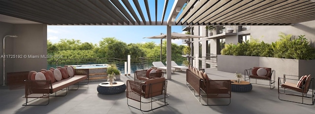 view of patio / terrace featuring outdoor lounge area and a pergola