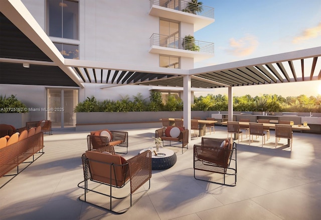 view of patio / terrace featuring an outdoor hangout area and a pergola