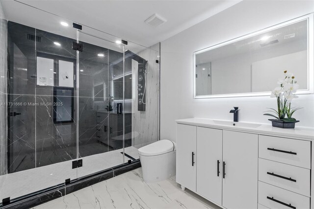 2814 SW 92nd Ct, Miami, FL 33165 - bathroom featuring a shower with door, vanity, and toilet