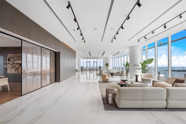 lobby with a water view